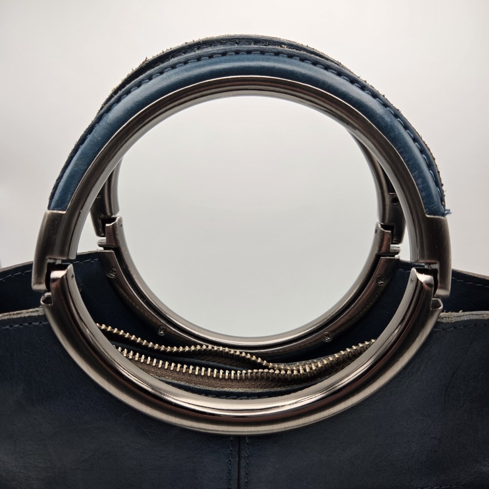 Patricia Nash Aria Caribbean Blue Satchel Bag With Silver Metallic Cutout Floral - Picture 12 of 16